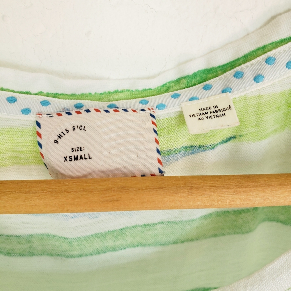 Anthro Postcard Green Stripes & Blue Bird T-Shirt - Picture 6 of 10